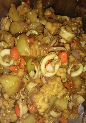 Foto resep Cumi kentang tempe pedas saori