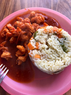 A picture of Deviled Shrimp with White Rice.