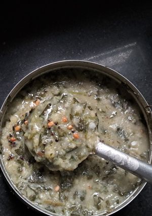 A picture of Sirru keerai kootu/ Amaranth leaves curry.