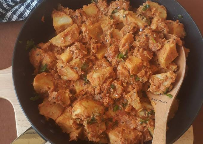 Steps to Prepare Mario Batali Colocasia curry (Arbi root curry)