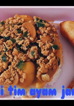 Foto resep Nasi tim ayam jamur