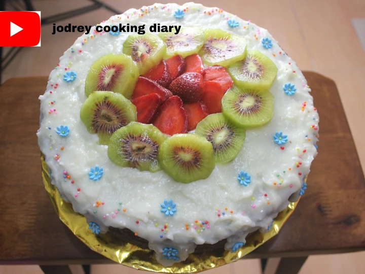 Cara Gampang Menyiapkan Resep  Birthday Cake Resep Kuno Tanpa Pengembang, topping Coklat Putih Creemcheese Buat Sendiri yang Lezat, Sempurna