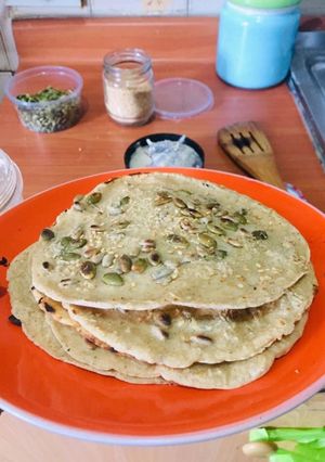 Una foto de Panqueques de avena, con semillas