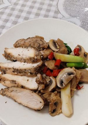 Foto resep Ayam panggang oseng jamur