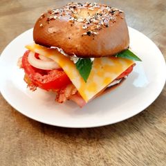 A picture of Everything Bagel Sandwich with Black Peppered Cream Cheese.