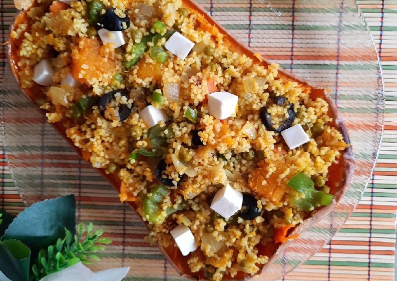Calabaza asada rellena de cuscús