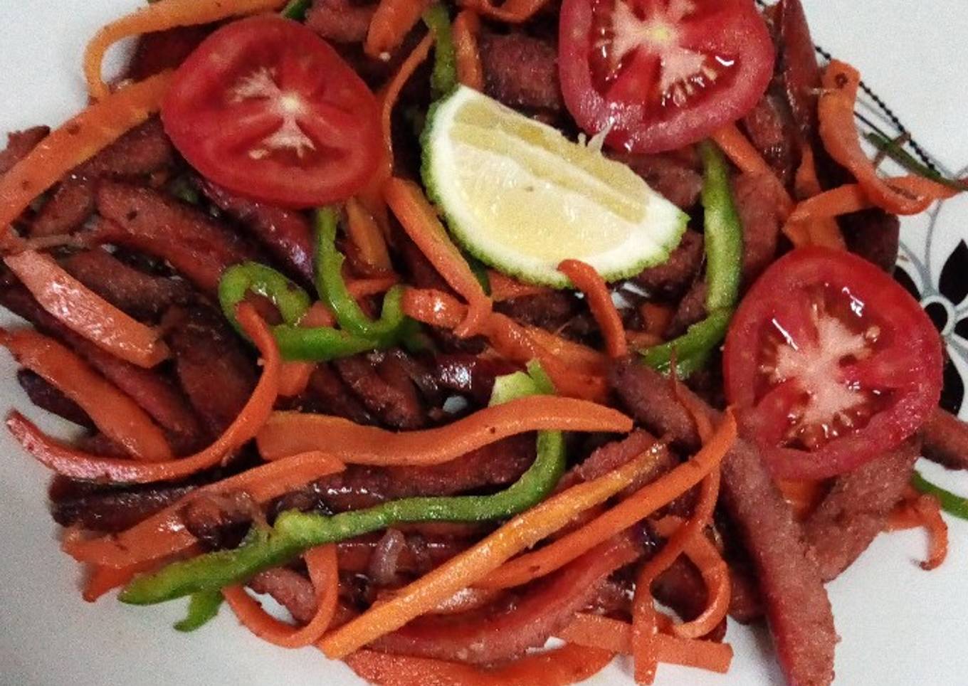 Shallow fried sausage strips