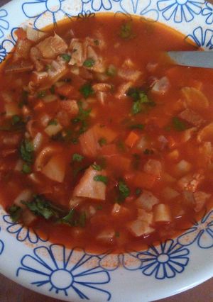 A picture of Menudo (Beef Tripe Soup).