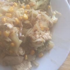 A picture of Chicken with Bean Shoots and Vegetables.