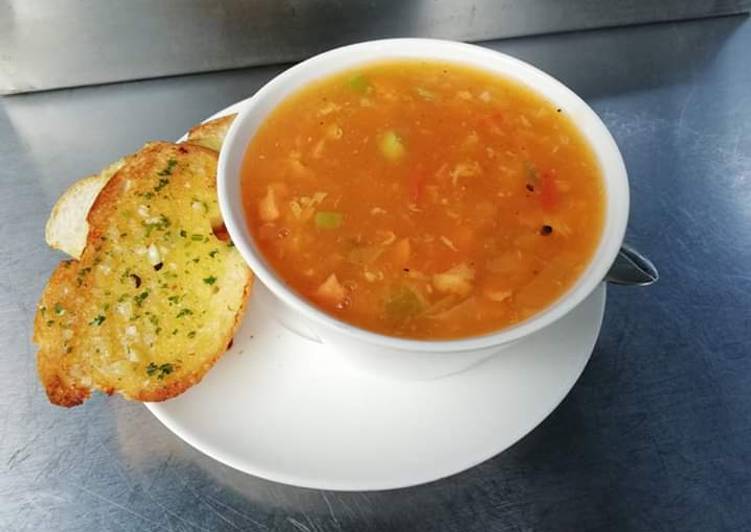 Garlic bread with chicken soup