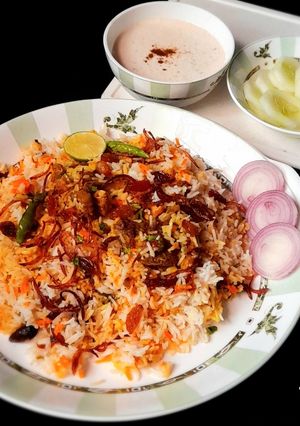 A picture of Afghani Mutton Biryani.