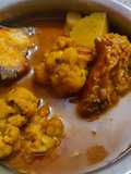 Rohu fish curry with cauliflower and potato