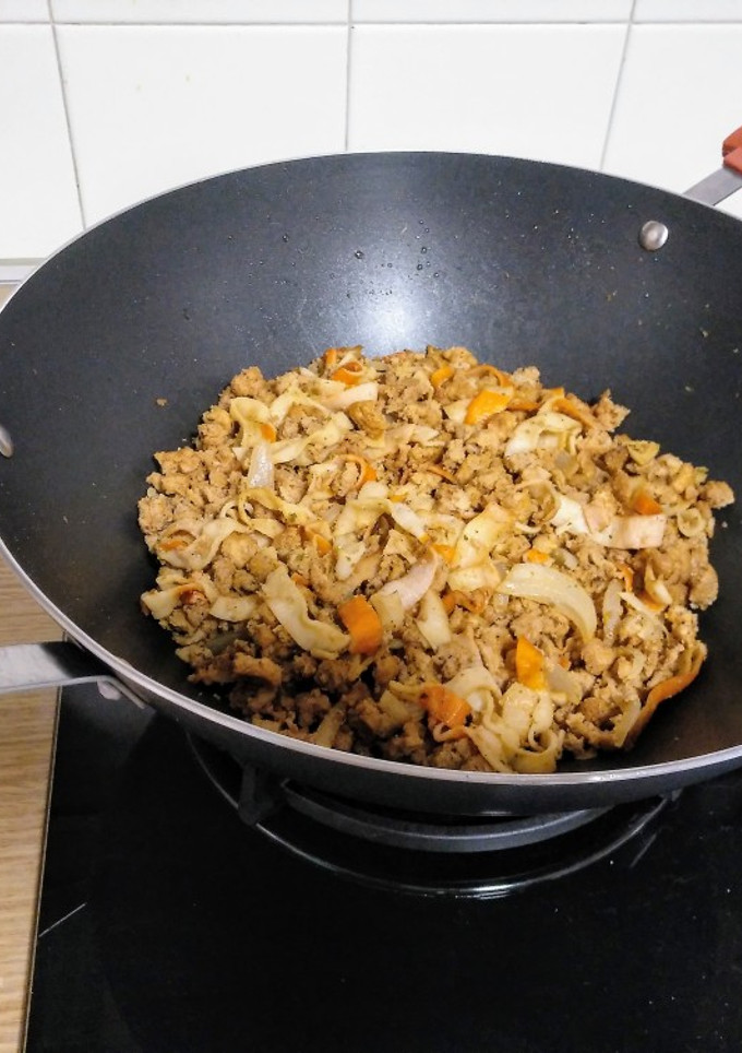 Una foto de Experimentando: migas pastoriles con soja texturizada (en vez de pan)