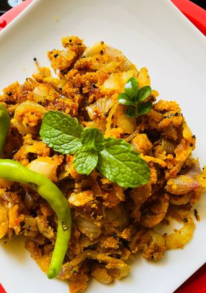 A picture of Zunka Maharashtrian recipe,lunch or dinner,eat with chapati.