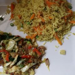 Fried rice with mackerel vegetable sauce A picture of Fried rice with mackerel vegetable sauce.
