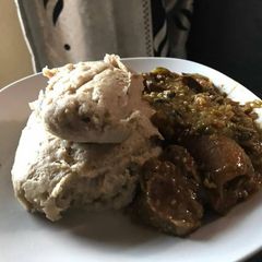 A picture of Okro soup with semovita.