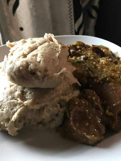 A picture of Okro soup with semovita.