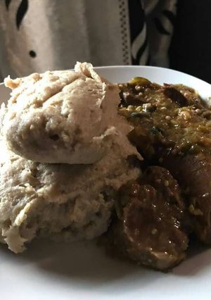 A picture of Okro soup with semovita.