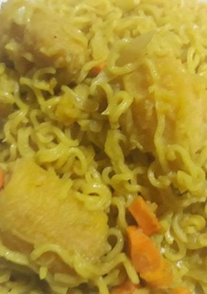 A picture of Indomine with carrots and plantain.