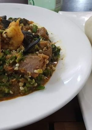A picture of Okro soup with snail.