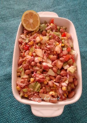 عکسی از دستور سالاد تن ماهی با لوبیا چیتی (شام رژیمی)