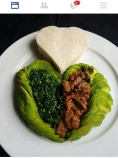 A picture of Beef wet fry with Ugali.