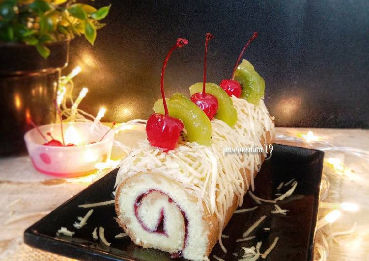 Langkah membuat 15.Sweet Blueberry Rollcake Ekonomis mantap