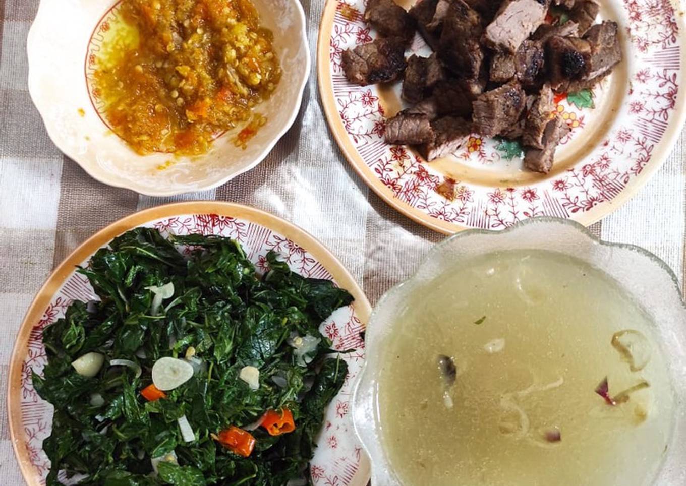 Se’i Sapi (Sambal bawang, oseng daun singkong, sup) Rumahan Sederhana Mudah dan Praktis