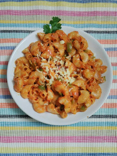 A picture of Red sauce macaroni pasta lndian style.