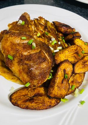 A picture of Grilled Chicken Leg on Cabbage.