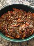 Shingled sweet potatoes with Harissa