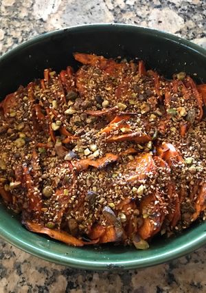 A picture of Shingled sweet potatoes with Harissa.