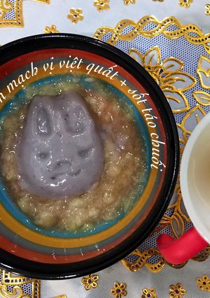 Hình của món Ăn nhẹ ăn dặm: pudding yến mạch việt quất sốt táo chuối.