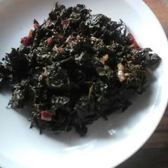 A picture of Fried Managu/ amaranth leaves.
