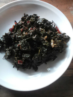 A picture of Fried Managu/ amaranth leaves.