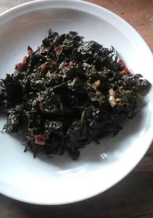A picture of Fried Managu/ amaranth leaves.