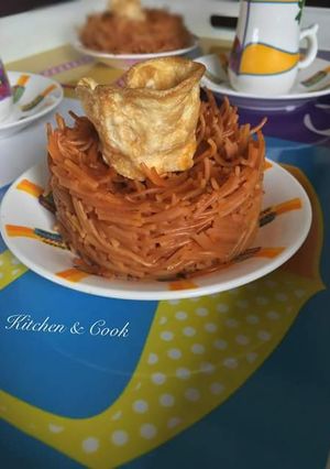 A picture of Emirati Balaleet – Sweet Vermicelli and Egg Omelet.