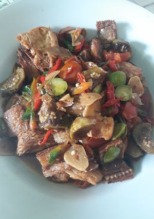 Foto resep Ikan asin Tahu pete + terong tumis cabe