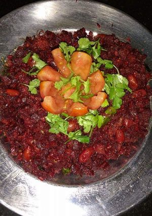 A picture of Fried Groundnuts and Beetroot Masala.