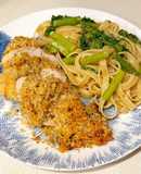 Crunchy parmesan - crushed chicken with asparagus and lemon fettuccine