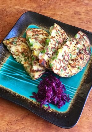 Una foto de Tortillas de verduras, harina de arroz y yogurt