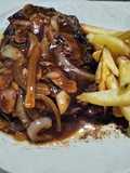 Beef Steak Black Pepper with Mushroom Sauce (steak sapi lada hitam dengan saus jamur)