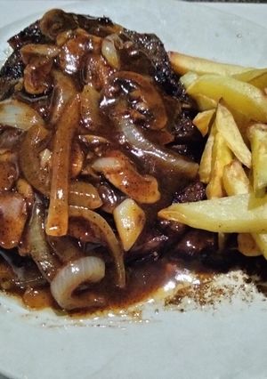 Foto resep Beef Steak Black Pepper with Mushroom Sauce (steak sapi lada hitam dengan saus jamur)