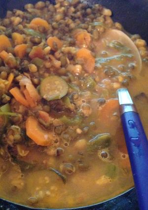 A picture of Ndengu, courgette and carrot stew.