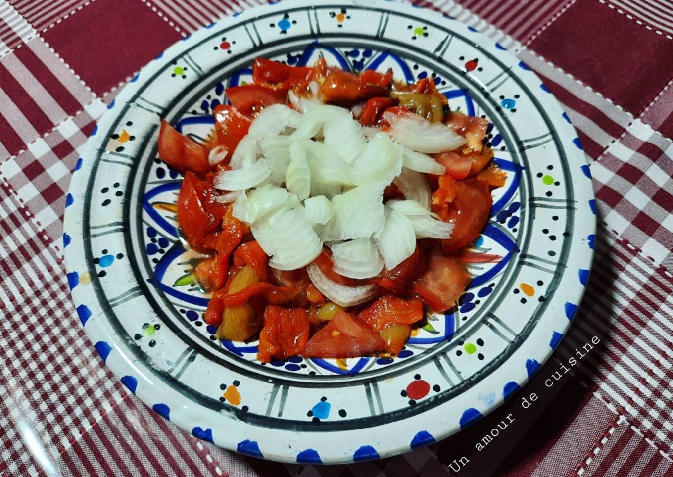 Salade poivron grillé tomate oignon 🫑🍅🧅