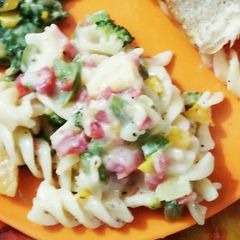White Sauce pasta with veggies A picture of White Sauce pasta with veggies.