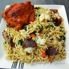 A picture of Noodles & beef suya stir fry.
