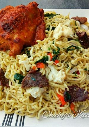 A picture of Noodles & beef suya stir fry.
