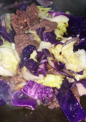 Hình của món Bắp cải xào thịt bò.
