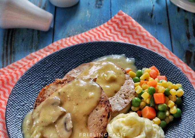 Baked Tofu Steak - Mushroom Sauce